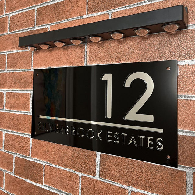 Picture of Custom House Sign with solar light - 3D Laser Acrylic Door Number Sign Plaque - Housewarming Gift