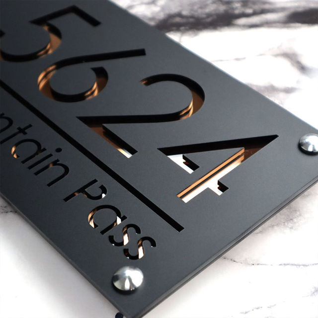 Picture of Custom House Sign with solar light - 3D Laser Acrylic Door Number Sign Plaque - Housewarming Gift
