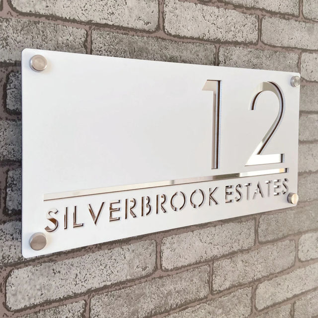 Picture of Custom House Sign with solar light - 3D Laser Acrylic Door Number Sign Plaque - Housewarming Gift