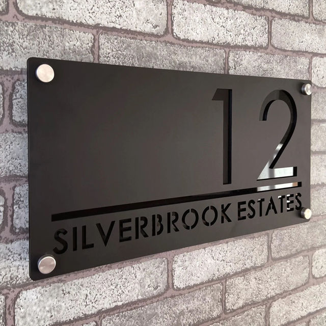 Picture of Custom House Sign with solar light - 3D Laser Acrylic Door Number Sign Plaque - Housewarming Gift