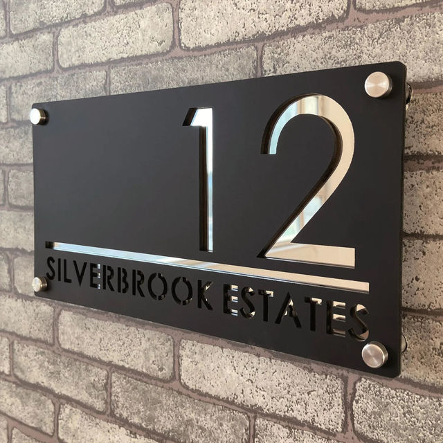 Picture of Custom House Sign with solar light - 3D Laser Acrylic Door Number Sign Plaque - Housewarming Gift