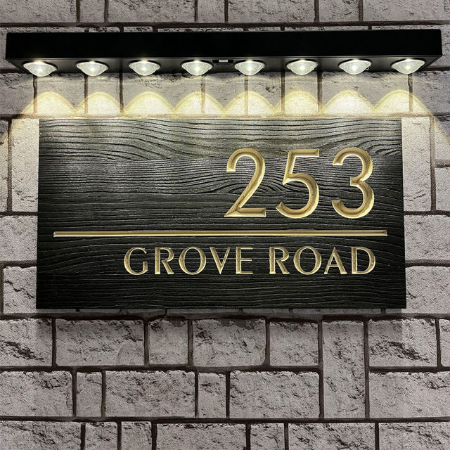 Picture of Custom Waterproof Wooden House Sign with Solar Light - Personalised Engraved Door Number Sign Plaque - Custom Door Sign