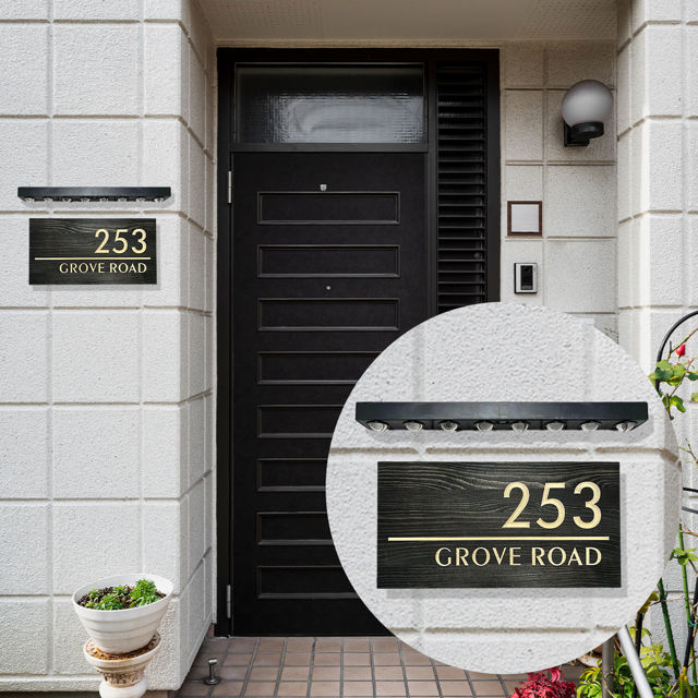 Picture of Custom Waterproof Wooden House Sign with Solar Light - Personalised Engraved Door Number Sign Plaque - Custom Door Sign