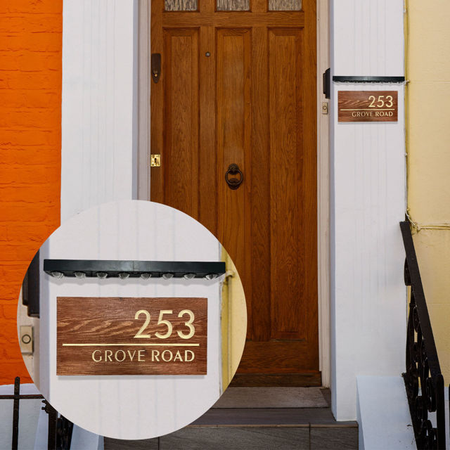 Picture of Custom Waterproof Wooden House Sign with Solar Light - Personalised Engraved Door Number Sign Plaque - Custom Door Sign