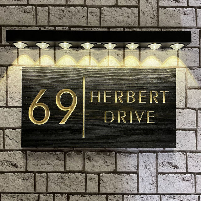 Picture of Custom Waterproof Wooden House Sign with Solar Light - Personalised Engraved Door Number Sign Plaque - Custom Door Sign