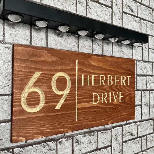 Picture of Custom Waterproof Wooden House Sign with Solar Light - Personalised Engraved Door Number Sign Plaque - Custom Door Sign