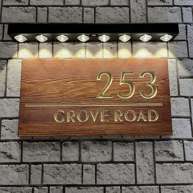 Picture of Custom Waterproof Wooden House Sign with Solar Light - Personalised Engraved Door Number Sign Plaque - Custom Door Sign