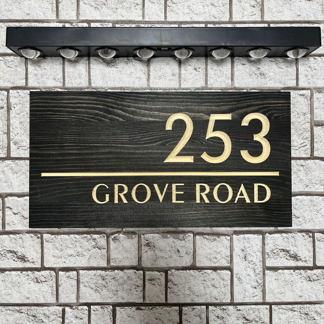 Picture of Custom Waterproof Wooden House Sign with Solar Light - Personalised Engraved Door Number Sign Plaque - Custom Door Sign