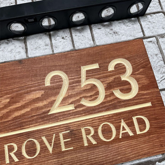 Picture of Custom Waterproof Wooden House Sign with Solar Light - Personalised Engraved Door Number Sign Plaque - Custom Door Sign