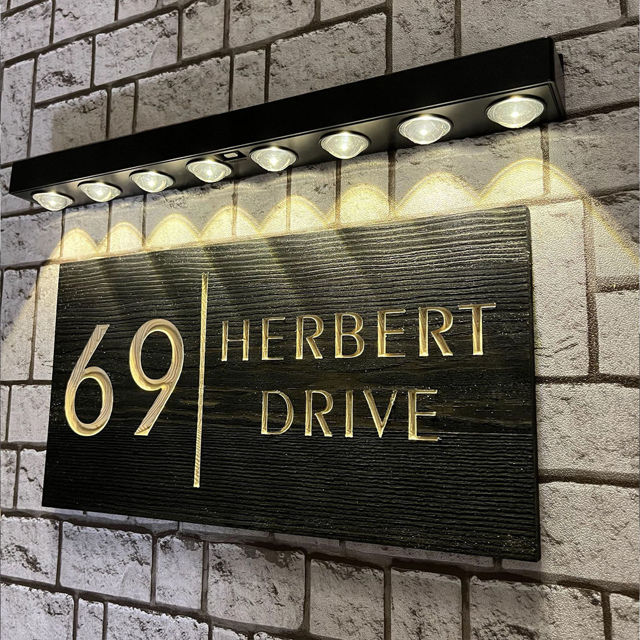 Picture of Custom Waterproof Wooden House Sign with Solar Light - Personalised Engraved Door Number Sign Plaque - Custom Door Sign