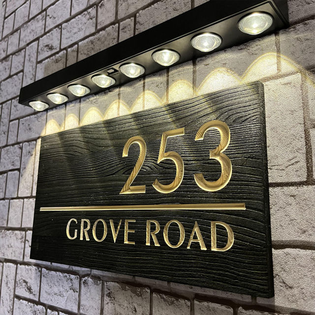 Picture of Custom Waterproof Wooden House Sign with Solar Light - Personalised Engraved Door Number Sign Plaque - Custom Door Sign
