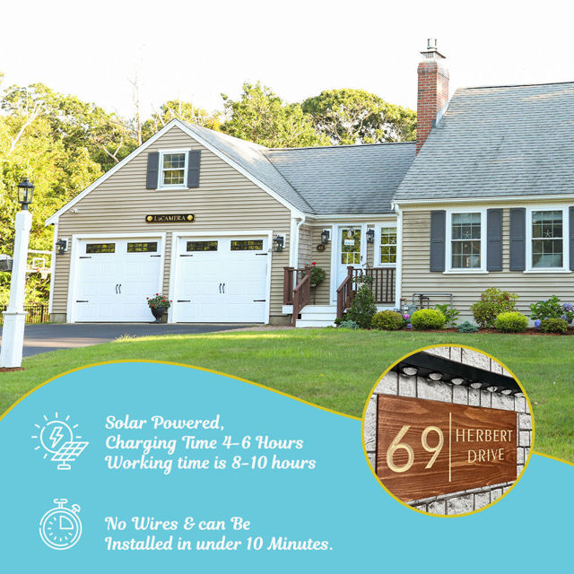 Picture of Custom Waterproof Wooden House Sign with Solar Light - Personalised Engraved Door Number Sign Plaque - Custom Door Sign