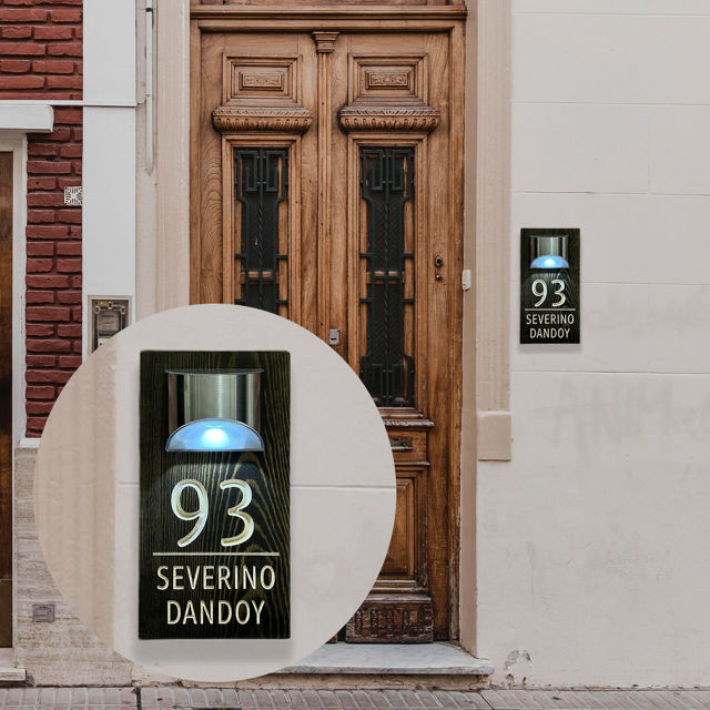 Picture of Custom Waterproof Wooden Solar Light House Sign - Personalised Engraved Door Number Sign Plaque - LED Lit Numbers