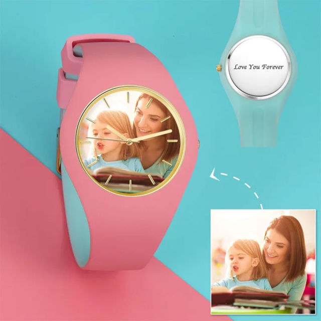 Picture of Personalized Unisex Silicone Engraved Photo Watch with Contrasting Colors - Unisex Engraved Photo Watch for Loved One