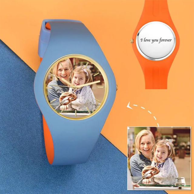 Picture of Personalized Unisex Silicone Engraved Photo Watch with Contrasting Colors - Unisex Engraved Photo Watch for Loved One