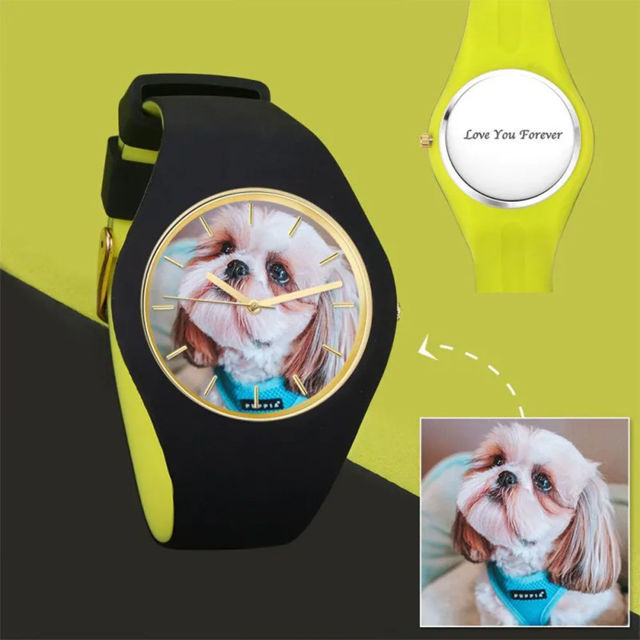 Picture of Personalized Unisex Silicone Engraved Photo Watch with Contrasting Colors - Unisex Engraved Photo Watch for Loved One