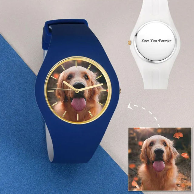 Picture of Personalized Unisex Silicone Engraved Photo Watch with Contrasting Colors - Unisex Engraved Photo Watch for Loved One