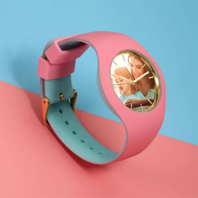 Picture of Personalized Unisex Silicone Engraved Photo Watch with Contrasting Colors - Unisex Engraved Photo Watch for Loved One