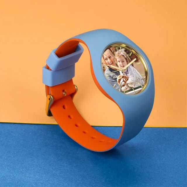 Picture of Personalized Unisex Silicone Engraved Photo Watch with Contrasting Colors - Unisex Engraved Photo Watch for Loved One