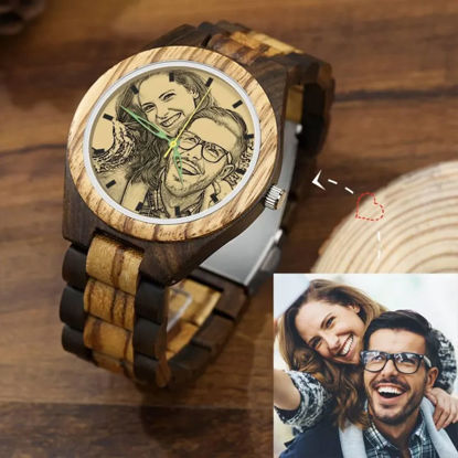 Picture of Personalized Engraved Wood Photo Watch - Gift for Him - Birthday Gift
