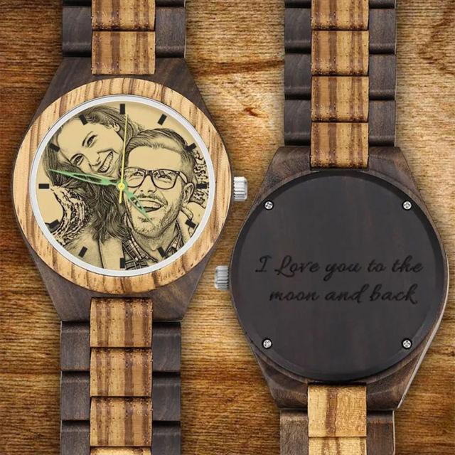 Picture of Personalized Engraved Wood Photo Watch - Gift for Him - Birthday Gift