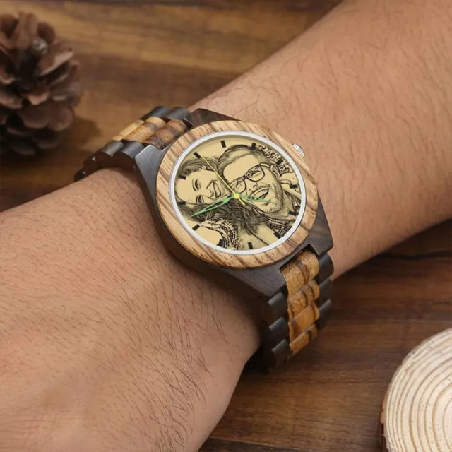 Picture of Personalized Engraved Wood Photo Watch - Gift for Him - Birthday Gift