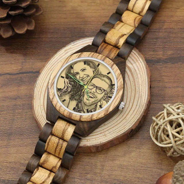 Picture of Personalized Engraved Wood Photo Watch - Gift for Him - Birthday Gift