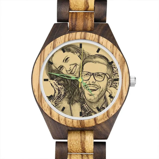 Picture of Personalized Engraved Wood Photo Watch - Gift for Him - Birthday Gift
