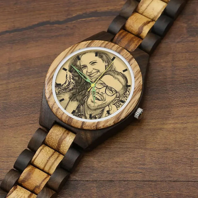 Picture of Personalized Engraved Wood Photo Watch - Gift for Him - Birthday Gift