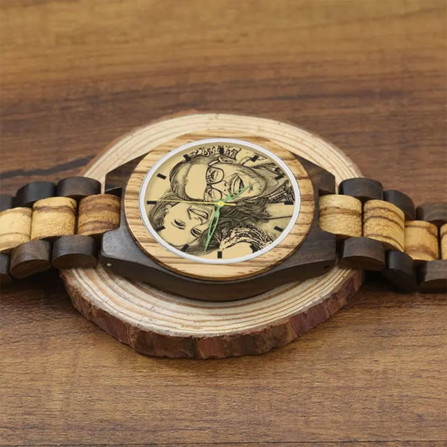Picture of Personalized Engraved Wood Photo Watch - Gift for Him - Birthday Gift