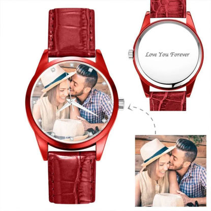 Picture of Personalized Engraved Red Couple Watch with Photo - Best Gift for Valentine's Day or Anniversary