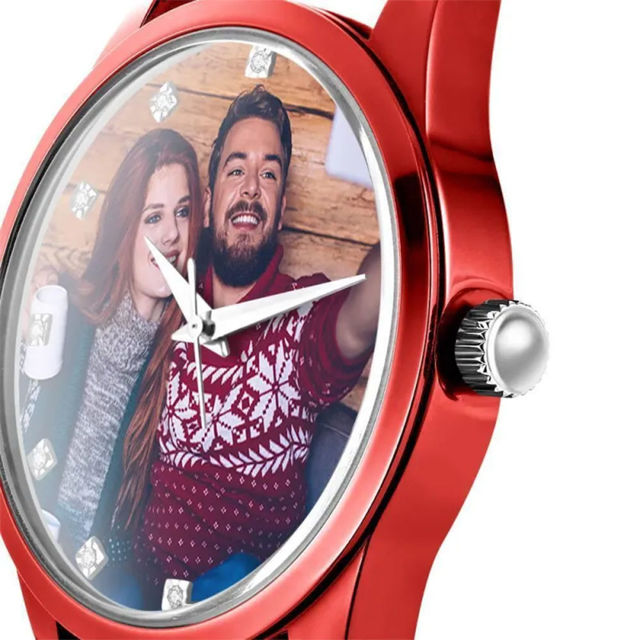 Picture of Personalized Engraved Red Couple Watch with Photo - Best Gift for Valentine's Day or Anniversary