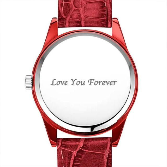 Picture of Personalized Engraved Red Couple Watch with Photo - Best Gift for Valentine's Day or Anniversary