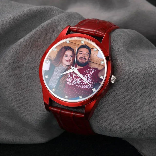 Picture of Personalized Engraved Red Couple Watch with Photo - Best Gift for Valentine's Day or Anniversary