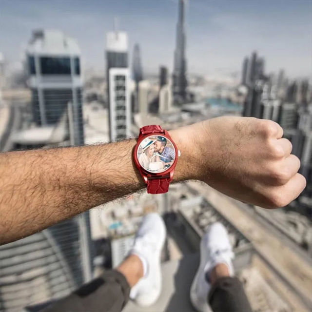 Picture of Personalized Engraved Red Couple Watch with Photo - Best Gift for Valentine's Day or Anniversary
