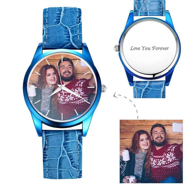 Picture of Personalized Engraved Red Couple Watch with Photo - Best Gift for Valentine's Day or Anniversary
