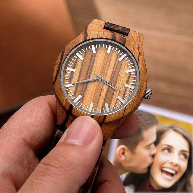 Picture of Personalized Engraved Bamboo Wood Photo Watch - Personalised Photo Watch