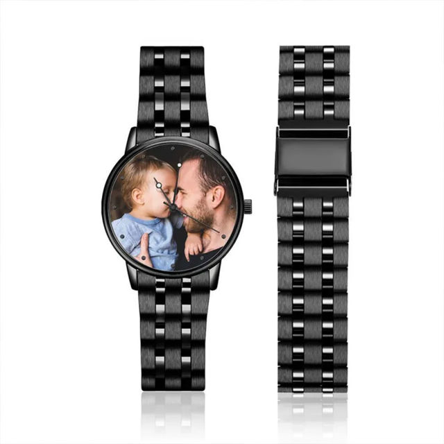Picture of Personalized Engraved Black Photo Watch - Gift for Birthday, Father's day