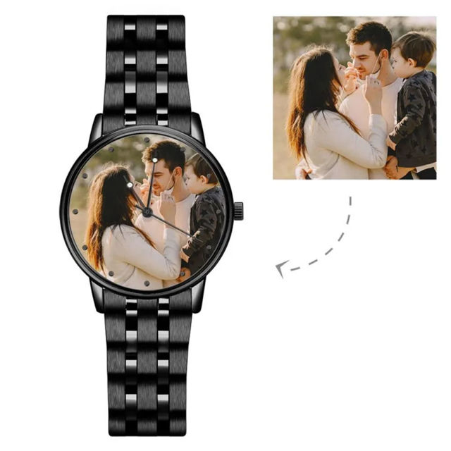 Picture of Personalized Engraved Black Photo Watch - Gift for Birthday, Father's day
