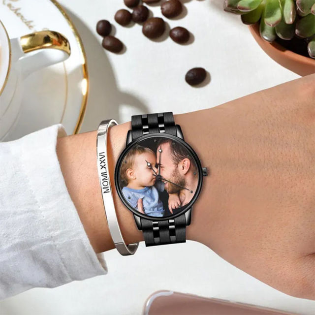 Picture of Personalized Engraved Black Photo Watch - Gift for Birthday, Father's day