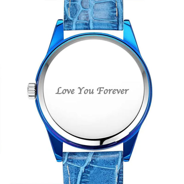 Picture of Personalized Engraved Blue Couple Watch with Photo - Best Gift for Valentine's Day or Anniversary