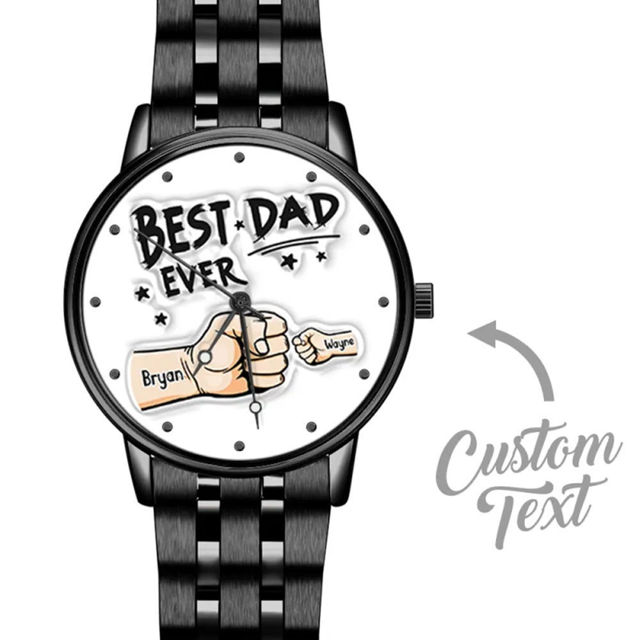 Picture of Personalized Watches Father's Day Custom Engraved Black Watch with Names - Best Gift for Dad