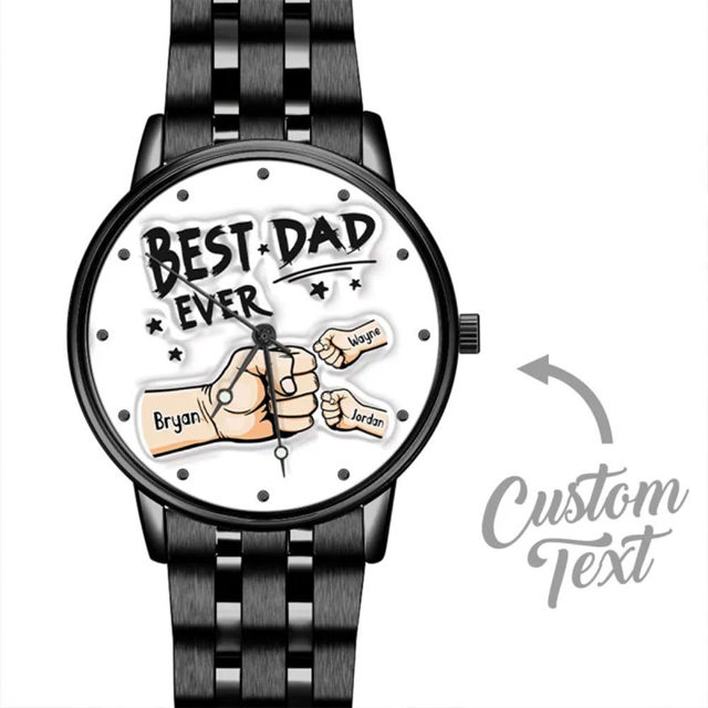 Picture of Personalized Watches Father's Day Custom Engraved Black Watch with Names - Best Gift for Dad