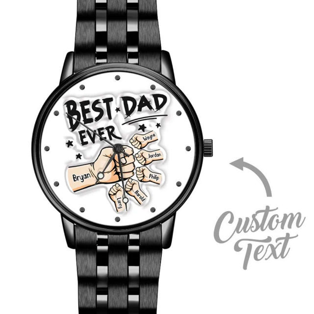 Picture of Personalized Watches Father's Day Custom Engraved Black Watch with Names - Best Gift for Dad