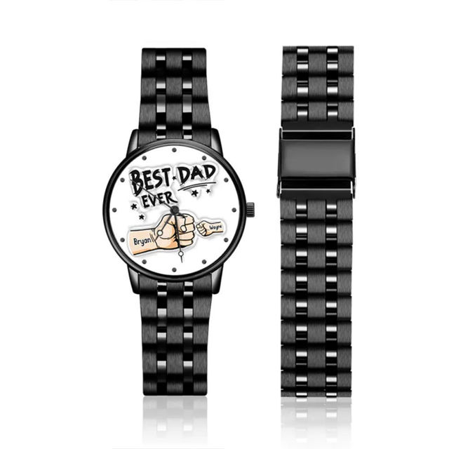 Picture of Personalized Watches Father's Day Custom Engraved Black Watch with Names - Best Gift for Dad