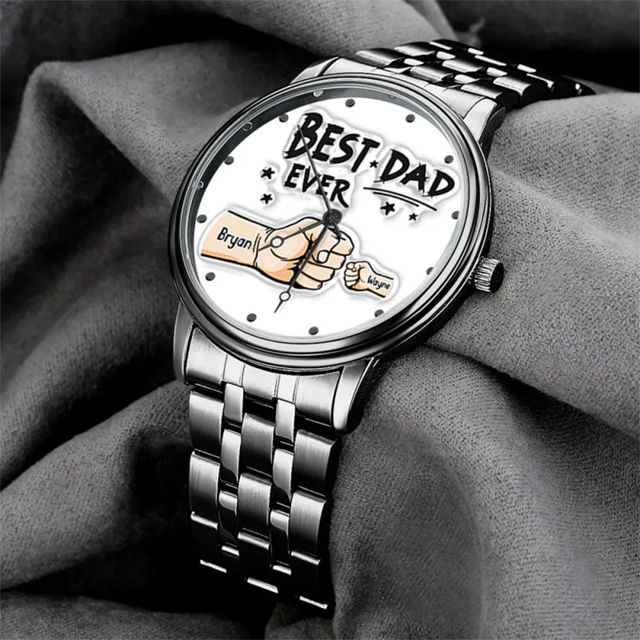 Picture of Personalized Watches Father's Day Custom Engraved Black Watch with Names - Best Gift for Dad