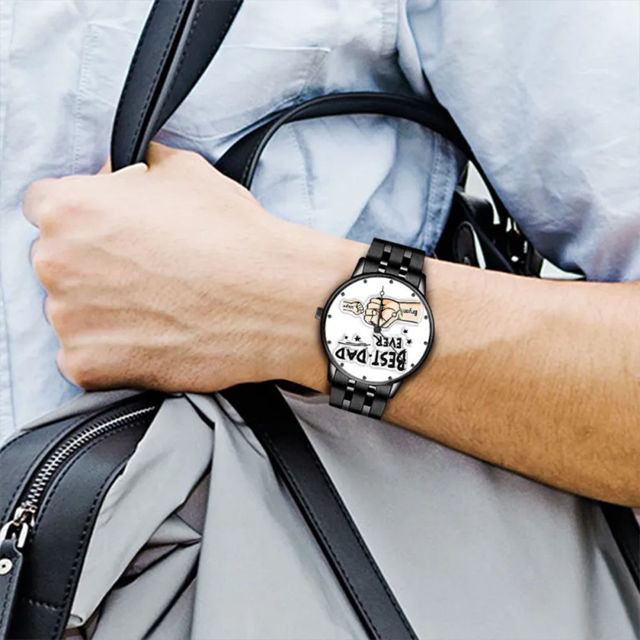 Picture of Personalized Watches Father's Day Custom Engraved Black Watch with Names - Best Gift for Dad