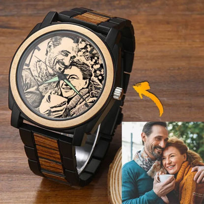 Picture of Custom Engraved Wood Photo Watch - Christmas Gift for Him