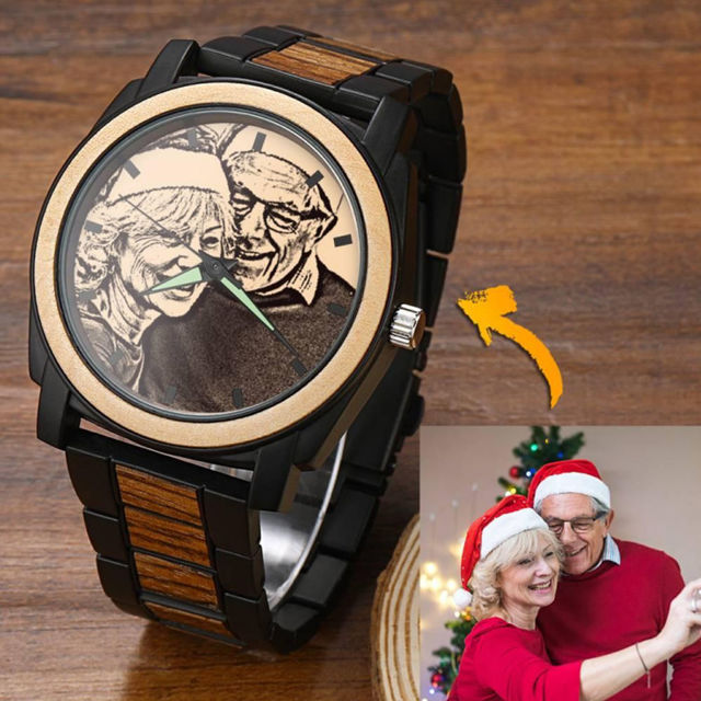 Picture of Custom Engraved Wood Photo Watch - Christmas Gift for Him