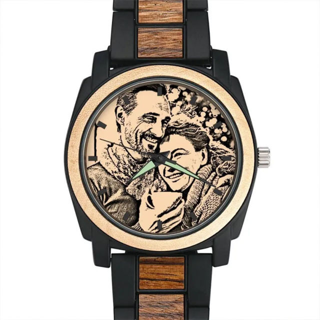 Picture of Custom Engraved Wood Photo Watch - Christmas Gift for Him